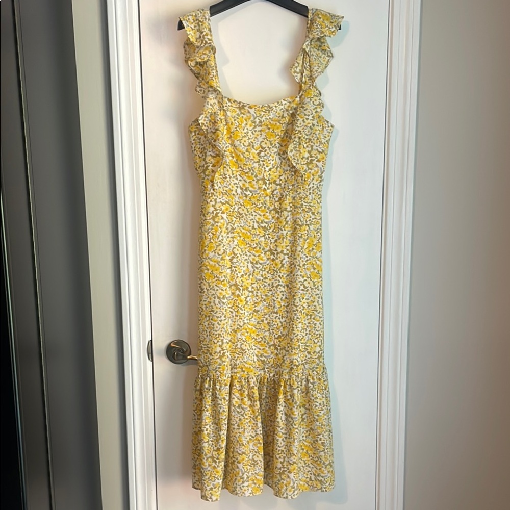 BCBGeneration Floral Yellow Ruffle Midi Dress Small